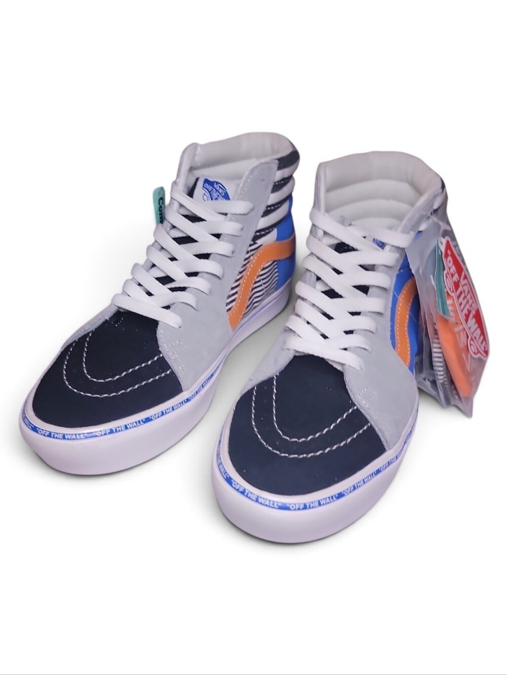 Vans Unisex High-Top Sneakers in Blue, Orange & Black Stripe - Picture 3 of 6
